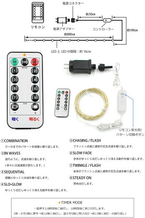 ジュエリーライトLEDイルミネーションワイヤータイプクリスマスツリーにも100球10mコンセント式リモコン制御電球色室内インテリアフェアリーライトハロウィン2017Aug