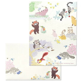 便箋12枚・封筒4枚セット｜ほのぼのなかま｜便箋サイズ：200×148mm 入数：2柄12枚、封筒サイズ：114×173mm 入数4枚 [XBF0060] | G.C.PRESS（ジーシープレス）| 文房具 封筒便箋セット レターセット 動物 卒業 入学 就職 祝い 挨拶 大人かわいい