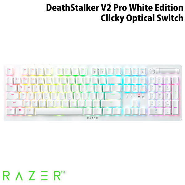   <br> Razer DeathStalker V2 Pro White Edition 英語配列 有線   Bluetooth 5.0   2.4GHz ワイヤレス 両対応 クリッキーオプティカルスイッチ 薄型ゲーミングキーボード Clicky Optical Switch (キーボード)