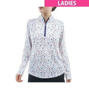 サン ソレイル Sun Soleil UPF50+ ソルクール プリント 長袖モックネックシャツ レディス
