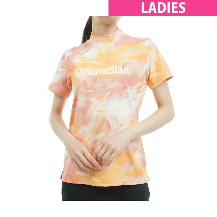 美品】レザレクション 半袖ハイネックシャツ ピンク 地模様 レディース  