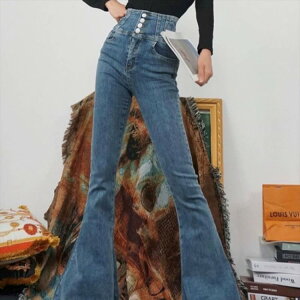 3色 デニム パンツ ロング丈 フレア ブーツカット ジーパン ジーンズ カッコイイ セクシー ハイウエスト クール 個性的 春 秋 ズボン ボトムス タイト M S 小さいサイズ レトロ