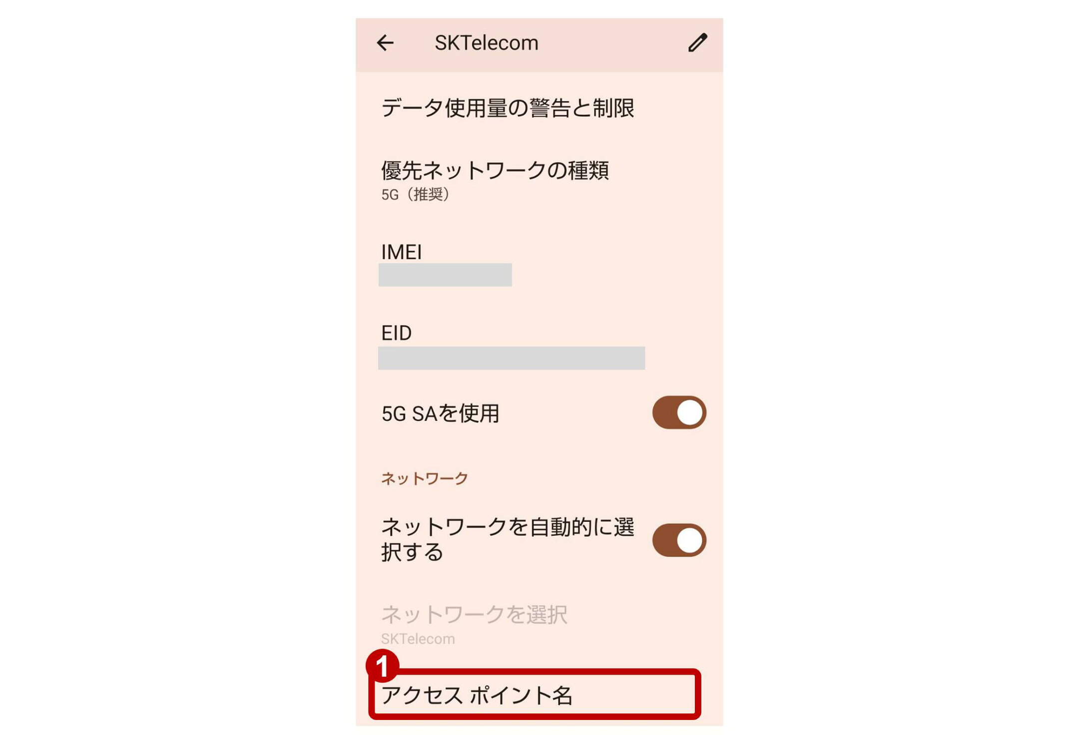 ①アクセスポイント名をタップ