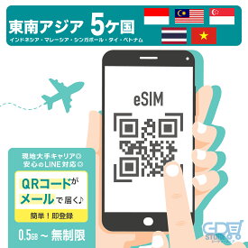 【東南アジア インドネシア マレーシア シンガポール タイ ベトナム 5ヶ国対応 eSIM】東南アジア5ヶ国対応！ 無制限 選べるプラン！ 簡単設定 4G 高速データ通信 東南アジア旅行 有効期限90日以内 LINEで対応可能！