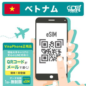 ベトナム プリペイドeSIM ビナフォン正規品 vinaphone sim 無制限 海外旅行 通話 SMS 受信可能 有効期限 購入日より30日以内
