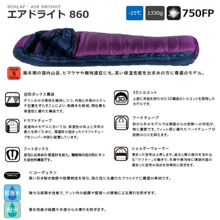 楽天市場】イスカ ISUKA 寝袋 シュラフ エア ドライト 860 パープル 