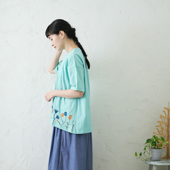 楽天市場】花刺繍タックTシャツ レディース トップス 半袖 大人の 
