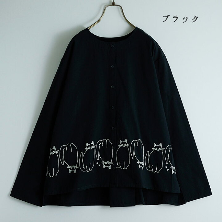 楽天市場】ネコ刺繍ブラウス レディース トップス 長袖 大人の 