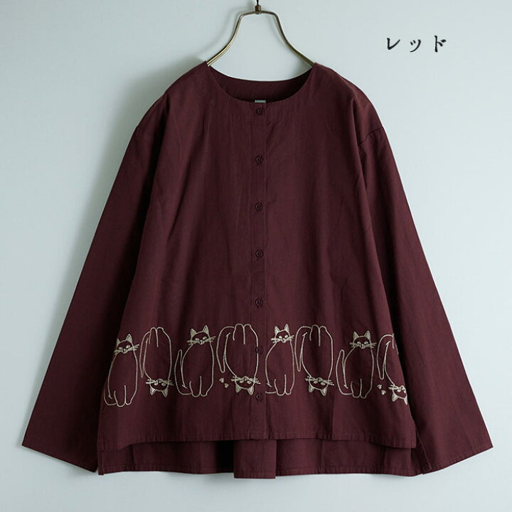 楽天市場】ネコ刺繍ブラウス レディース トップス 長袖 大人の 
