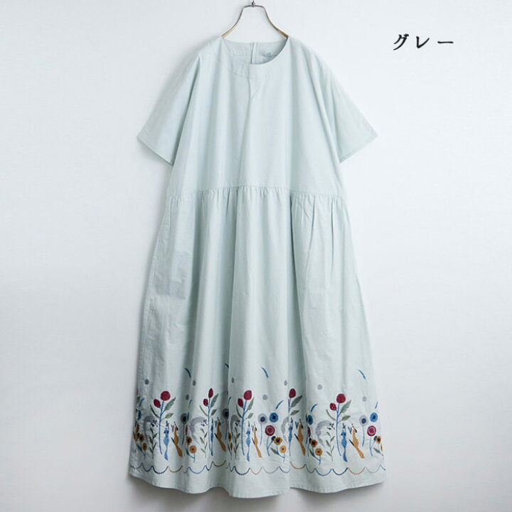 楽天市場】きつね裾刺繍ワンピース emago レディース トップス 半袖 