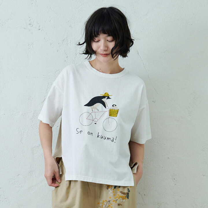 楽天市場】ペンギンサイクリング刺繍Tシャツ レディース トップス T 