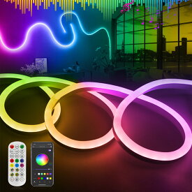 2024新開発 LEDテープライト RGBIC-LED テープライト LEDテープライトRGB リニア発光 ネオンライト間接照明 配線不要 調光調色 IP65防水 高輝度 切断可能 ネオンライト リモコン制御 ライトテープ パーティーDIYに店舗 看板 ゲーム室 装飾用 LEDイルミネーション PSE認証済