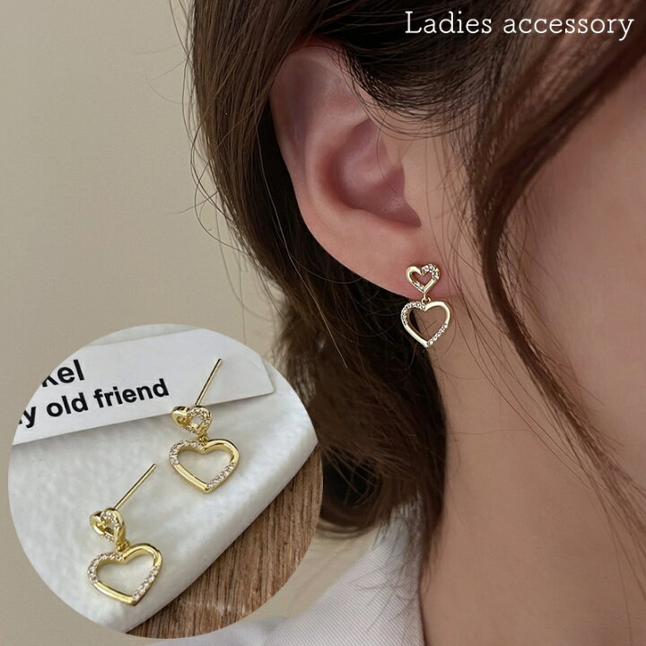 送料無料 スタッドピアス レディース 女性 アクセサリー ファッション雑貨 小物 ハート ラインストーン ゴールドカラー シンプル キュート かわいい ガーリー フェミニン おしゃれ 揺れる プレゼント ギフト 激安プラネット ハート型 スタッドピアス ゴールド シンプル 合金 レディース 個性的