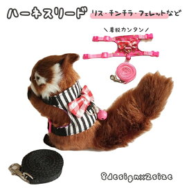 送料無料 小動物用 ハーネス リード セット ハムスター ウサギ リス フェレット モルモット エ型 胴輪 鈴付き チェック 星柄 リーシュ お散歩 お出掛け ペット用品 可愛い バックル カンタン着脱