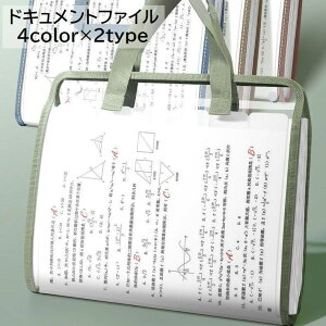 送料無料 ドキュメントファイル ファイルケース 書類ケース 文具 事務用品 バッグ型 大容量 持ち手付き A4 横型 縦型 じゃばら 仕切り クリア 無地 シンプル 便利 ピンク ブルー グリーン ア