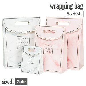 送料無料 ラッピングバッグ ギフトラッピング 5枚セット Lサイズ プレゼント 贈り物 手提げ 包装 マチあり おしゃれ かわいい 大理石調 誕生日 クリスマス 記念日 バレンタイン ホワイトデー