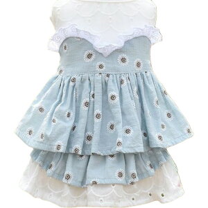 送料無料 ペットウェア ドッキングワンピース ドッグウェア キャットウェア 犬服 猫服 小型犬 パピー 袖なし 花柄 フレア パンチングレース 異素材 フリル かわいい おしゃれ お出かけ お散