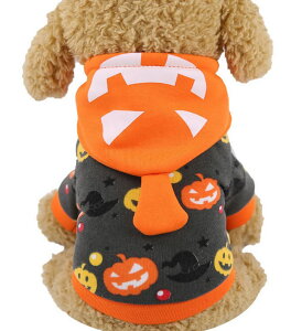 送料無料 ドッグウェア 犬服 長袖パーカー ハロウィン コスプレ衣装 仮装 かぼちゃ 可愛い ペット 猫 洋服 防寒 暖かい 秋冬 フード付き