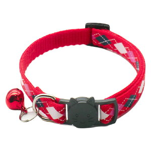 送料無料 猫用首輪 ネコ 猫 ペット用品 鈴付き セーフティーバックル サイズ調整可能 チェック柄 格子柄 カジュアル お洒落 可愛い ペットグッズ レッド イエロー パープル