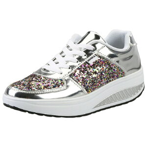 送料無料 スニーカー 紐靴 レディース 厚底 キラキラ ラメ シューズ くつ プラットフォーム レースアップ ローカット 美脚効果 華やか メタリック 輝き カジュアル デイリー お出かけ 普段使