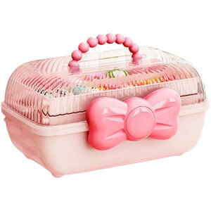 送料無料 収納ボックス 収納ケース 3段 ヘアアクセサリー収納 文房具収納 ツールボックス 小物収納 持ち手付き リボン おしゃれ かわいい 中身が見える 持ち運び 仕切り クリア 文房具 化粧