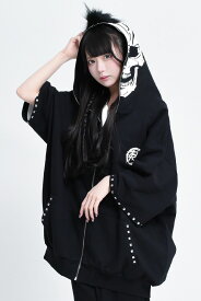 TRAVAS TOKYO【トラバストーキョー】 Skull mohawk studded H/S hoodie Black