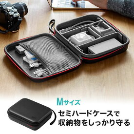 トラベルポーチ 収納ケース 充電器ポーチ セミハードタイプ PC周辺小物整理 収納ポーチ用 出張 旅行 小物ケース Mサイズ ブラック EZ2-BAGIN015BK
