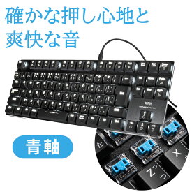 メカニカルキーボード 日本語配列 青軸 コンパクト 打鍵音 タイピング 薄型 有線 usb ゲーミング 軽い バックライト ロープロファイル パソコン ゲーム 作業 光る EZ4-SKB057BL