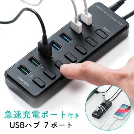 USBハブ 充電ポート付き 7ポート 充電ポート×3 個別スイッチ USB3.1 Gen1 Aコネクタ接続 セルフパワー EZ4-HUB067BK