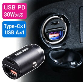 カーチャージャー 車載充電器 Type-C Type-A USB PD30W対応 5V/2.4A 急速充電 シガーソケット 12V/24V対応 コンパクト EZ2-CAR088【ネコポス対応】