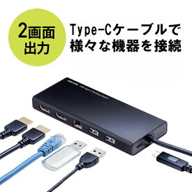 【5/15限定！最大100％ポイント還元＆10％クーポン】ドッキングステーション USB Type-C USBハブ×2 HDMI×2 2画面出力 トリプルディスプレイ 4K/30Hz PD60W LAN USBハブ USBC タイプシー ブラック EZ4-HUBC099BK