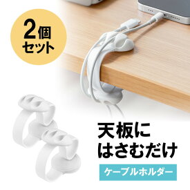 【ランク別最大P10倍~4/27 9:59まで】ケーブルホルダー クリップ式　テープ不要 挟み込み式 ケーブルアクセサリ ケーブルクリップ 2個入り コードホルダー ホワイト EZ2-CA054