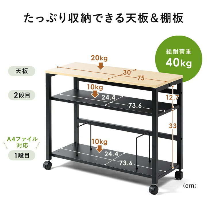 楽天市場】デスクワゴン 3段 サイドテーブル 幅75cm デスク下収納 