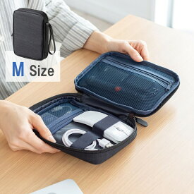 ガジェットポーチ 薄型 おしゃれ ガジェットケース ケーブル収納 トラベルケース ゴムバンド固定 Mサイズ ブラック EZ2-BAGIN035BK