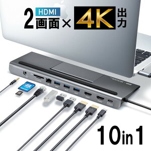 hbLOXe[V HDMI2 4K 2ʏo USB Type-Cڑ USB PD100WΉ 10in1 m[gPCX^h P[ǔ^ EZ4-VGA017N