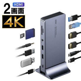 【最大2,500円クーポン発行中】ドッキングステーション 2画面 HDMI2口 USB-C type-c 縦型スタンド付き 4K/60Hz対応 アルミ製 EZ4-VGA025