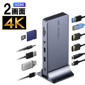 ドッキングステーション 2画面 HDMI2口 USB-C type-c 縦型スタンド付き 4K/60Hz対応 アルミ製 EZ4-VGA025
