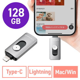 【6/5限定！最大100％ポイントバック】Lightning Type-C USBメモリ 128GB Piconizer4 グレー iPhone Android 対応 MFi認証 バックアップ iPad USB 10Gbps EZ6-IPLUC128GGY