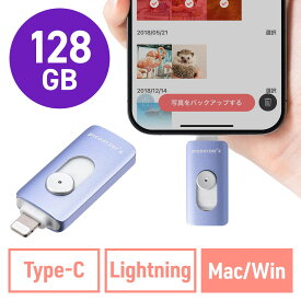 【6/5限定！最大100％ポイントバック】Lightning Type-C USBメモリ 128GB Piconizer4 バイオレット iPhone Android 対応 MFi認証 バックアップ iPad USB 10Gbps EZ6-IPLUC128GV