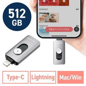 Lightning Type-C USBメモリ 512GB Piconizer4 グレー iPhone Android 対応 MFi認証 バックアップ iPad USB 10Gbps EZ6-IPLUC512GGY