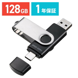 USBメモリ 128GB USB A Type-C 両対応 USB 5Gbps USB3.2 Gen1 ネックストラップ付き スイング式 名入れ対応 EZ6-3USCA128G