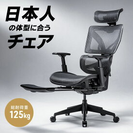 メッシュチェア 肘付き オフィスチェア オットマン付き エルゴノミクスチェア 高耐荷重125kg シンクロロッキング ハイバック ン アームレスト 座面スライド 上下可動ヘッドレスト ランバーサポート EZ15-SNCM38