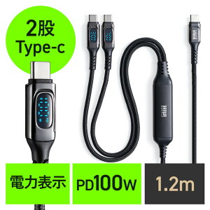 USB Type-C P[u }[d PD100W ҃P[u 2-in-1 d͕\ iCbV z 2䓯[d [d̂ 1.2m ubN EZ5-USB098BK