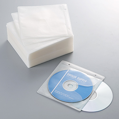 【新品】 CD DVD用不織布ケース リング穴 両面収納 ホワイト 200-FCD007WH サンワサプライ