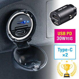 【最大2500円クーポン発行中】【楽天1位受賞】カーチャージャー Type-C×2ポート 車載充電器 USB PD30W対応 5V/2.4A 急速充電 シガーソケット 12V/24V対応 コンパクト EZ2-CAR088C【ネコポス対応】