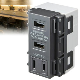 埋込USBコンセント AC付き 給電用 5V 2.4A グレー TAP-KJUSB2AC1GY サンワサプライ