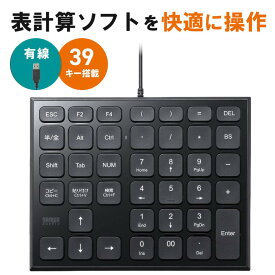 テンキー 有線 USB A接続 静音 Excel ショートカット パンタグラフ チルトスタンド搭載 ドライバ不要 39キー ブラック NT-27UBK サンワサプライ