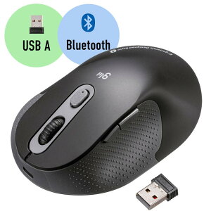 【最大1,000円オフクーポン発行中】エルゴノミクスマウス Bluetooth & USB Aワイヤレス 5ボタン 静音 USB-C急速充電 低め 腱鞘炎防止 エルゴ ブラック MA-EWBBS528MBK サンワサプライ