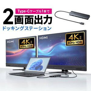 【最大1,000円オフクーポン発行中】ドッキングステーション Type-C 接続 5 in 1 HDMI2つ 2画面出力 4K/60Hz対応 PD100W スリム コンパクト USB A 2つ ケーブル長30cm USB-5TCHHPS22BK サンワサプライ