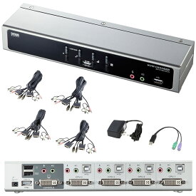KVMスイッチ パソコン切替器 USB DVI PS2 4ポート ディスプレイ キーボード マウス Win Mac SW-KVM4HDCN サンワサプライ